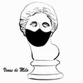 Trendy vector print with Venus statue head Miloskaya wearing face mask.